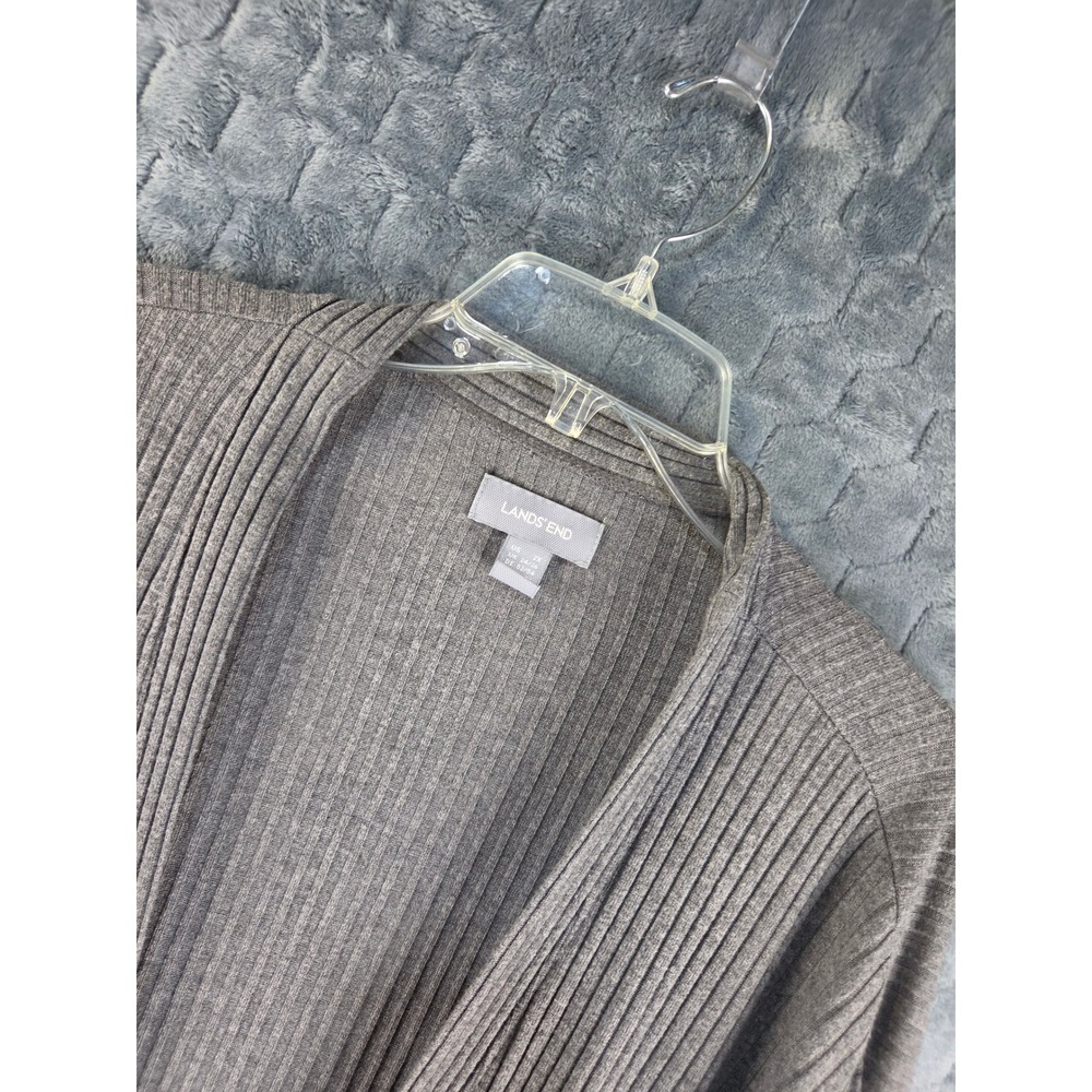 Lands' End Gray Ribbed Open Front Cardigan Pockets Plus Size 2X